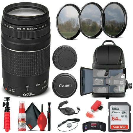 Canon EF 75-300mm F/4-5.6 III Lens (6473A003) + Filter Kit + BackPack + More (International Version)