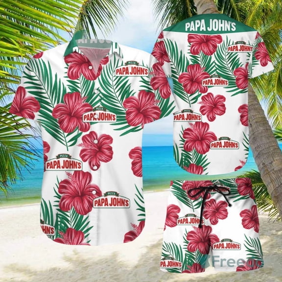 Papa John s Tropical Flower Aloha Hawaiian Shirts And Short Summer Beach Set