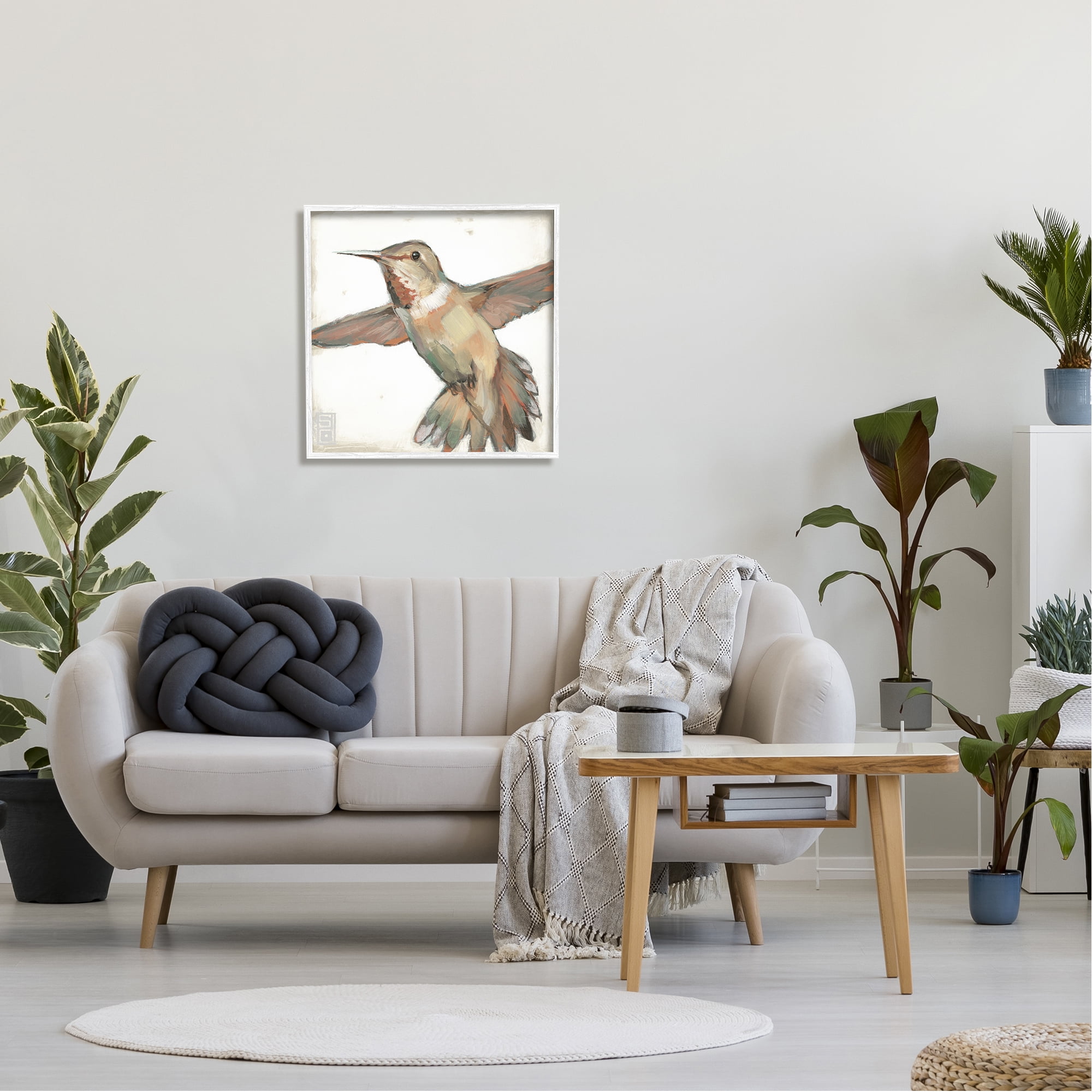 Stupell Industries Muted Hummingbird Portrait Animals Painting White Framed Art Print Wall Art, 24 x 24
