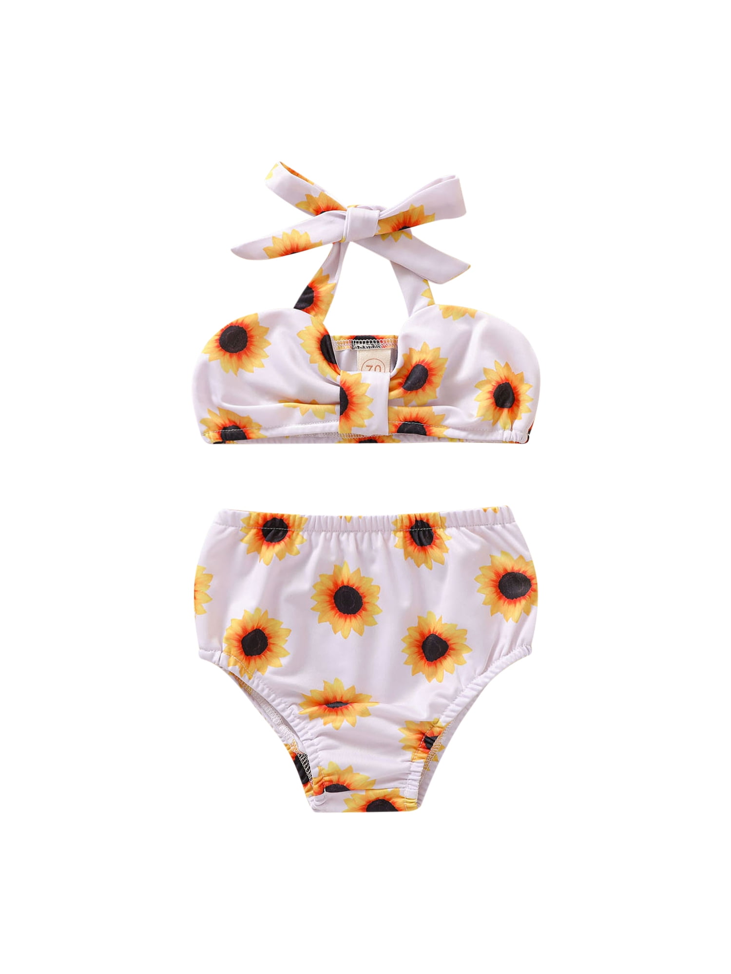 2Pcs Baby Girls Halter Bowknot Tube Top+Floral Short Bottoms Bikini Bathing Suit Swinwear Floral, 0-6Months