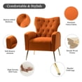 thumbnail image 5 of Modern Velvet Accent Chair Upholstered Sofa Armchair Button Tufted Metal Legs Adult Bedroom Home Living Room Orange, 5 of 10