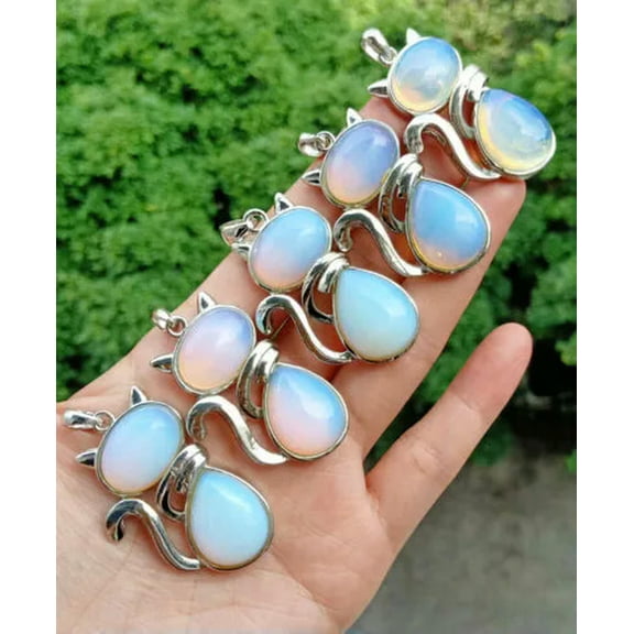 GRACEARA 10pcs Opal stone Kitty Cat Healing Pendants Chakra Reiki Healing Amulet