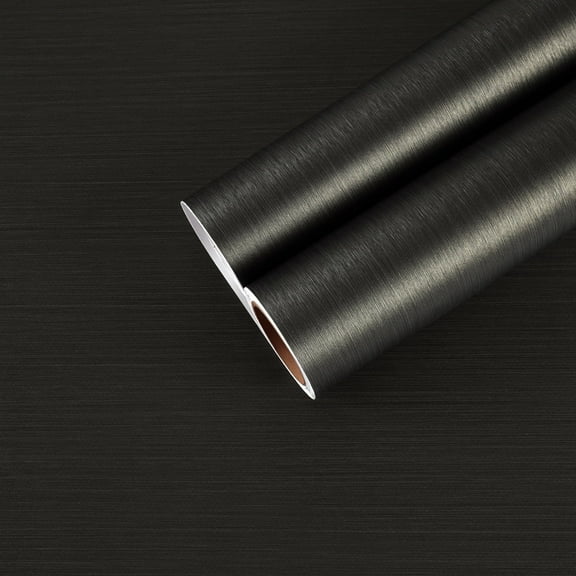 CHIHUT Black Peel and Stick Contact Paper for Countertop Waterproof Brushed Metallic Black Wallpaper for Kitchen Self Adhesive Wall Paper Heat Resistant Vinyl Roll for Cabinets 17.7”x100”