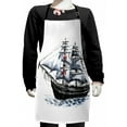thumbnail image 1 of Vintage Kids Apron, Old Aged Columbus Ship Sailing in the Imaginary Atlantic Ocean Voyage Journey Print, Boys Girls Apron Bib with Adjustable Ties for Cooking Baking Painting, Multicolor, by Ambesonne, 1 of 2