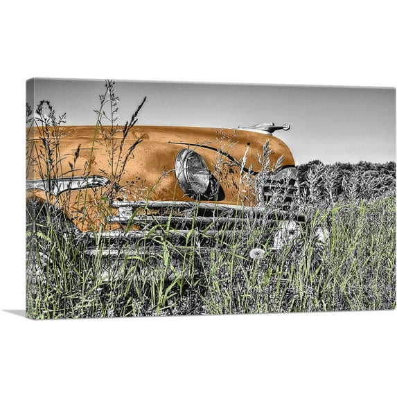 ARTCANVAS Oldtimer Car In Field Home decor Canvas Art Print - Size: 12" x 8" (0.75" Deep)