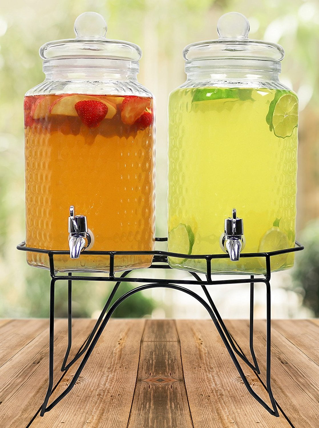 1 Gallon Hammered Glass Beverage Drink Water Ice Tea Dispenser Jar Commercial 