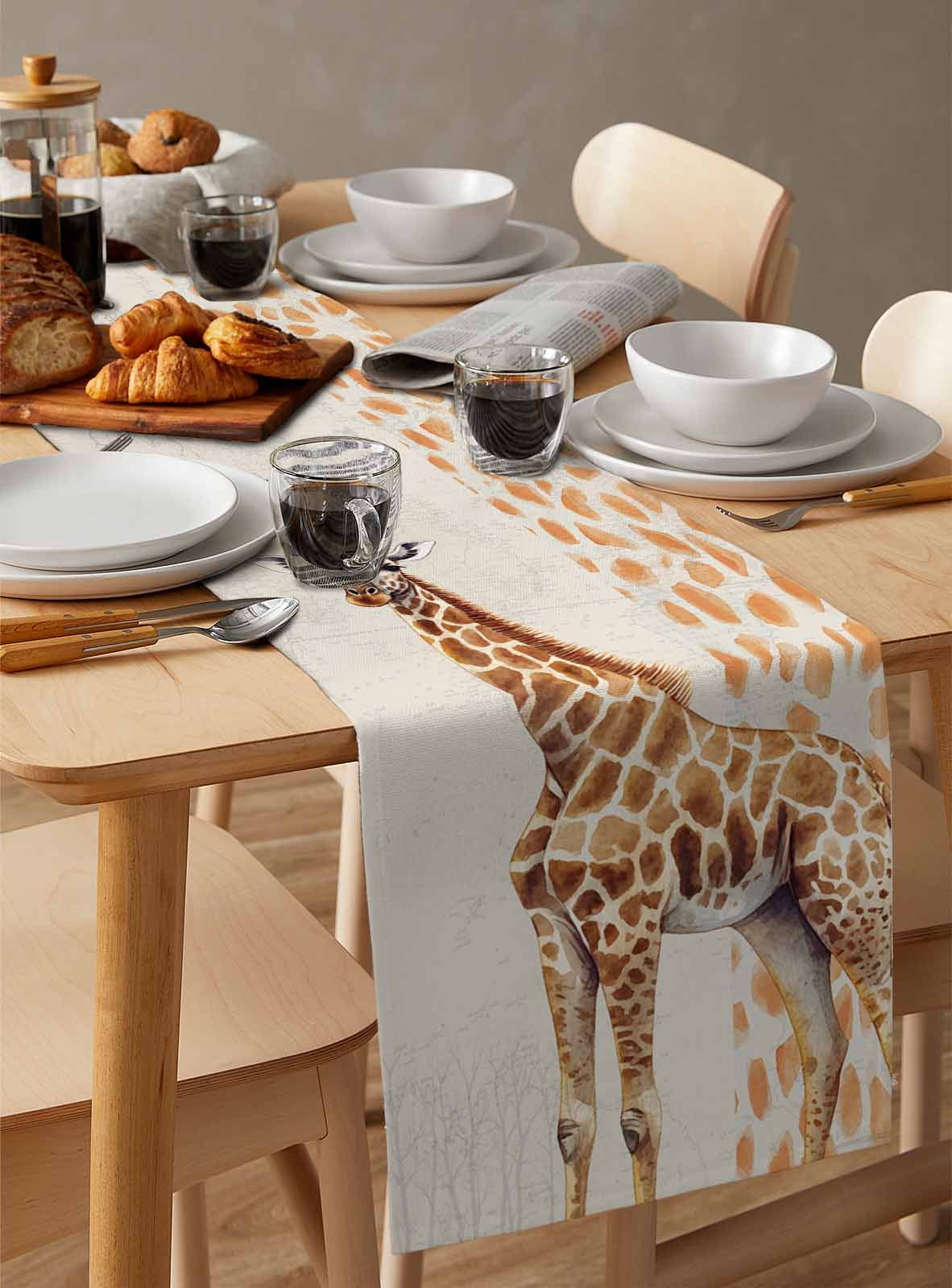 Vintage Giraffe Burlap Cotton Table Runner 14x72 Inches Long, Modern Art Animal Watercolor Farmhouse Table Runners, Outdoor Dining Tablecloths Decor for Baby Shower/Party/Wedding