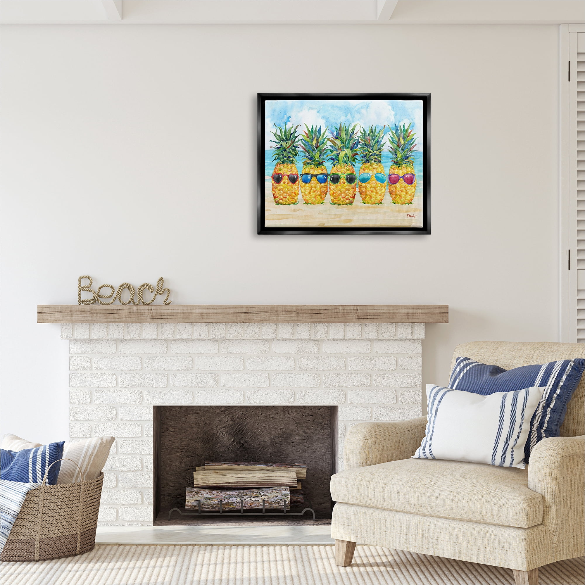 Stupell Industries Pineapples & Sunglasses Food & Beverage Painting Black Floater Framed Canvas Art Print Wall Art, 31 x 25