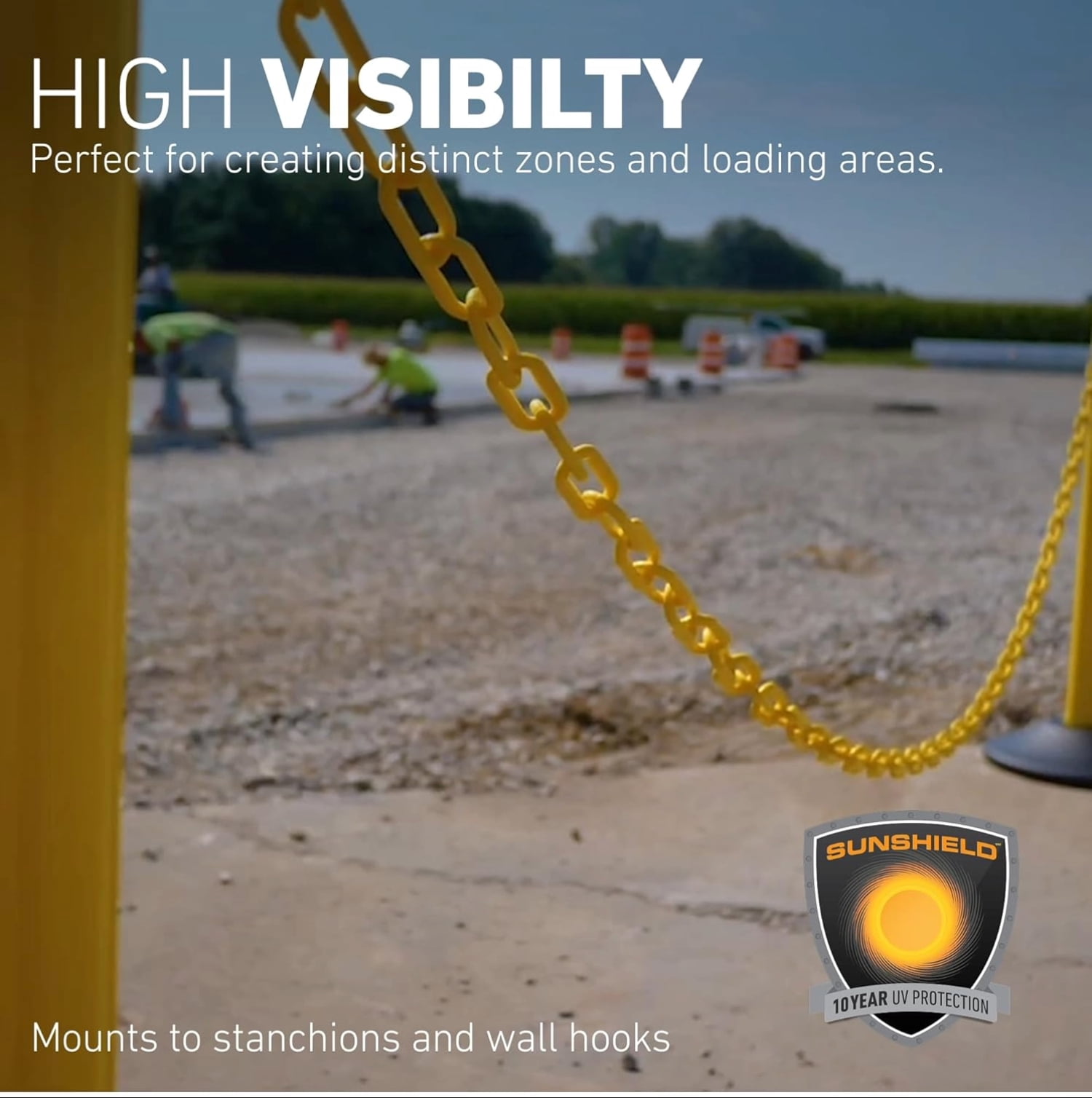 US Weight 1.5" x 10' Black Plastic Safety Chain ft. SunShield UV Resistant Technology