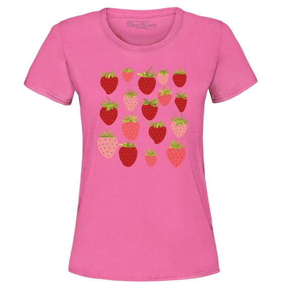 Shop4Ever Women's Strawberry Cottagecore Graphic T-Shirt Small Azalea Pink