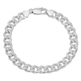 thumbnail image 3 of 8mm Large Diamond-Cut Rhodium Plated Silver Flat Cuban Link Curb Chain Necklace, 30 inches, 3 of 6