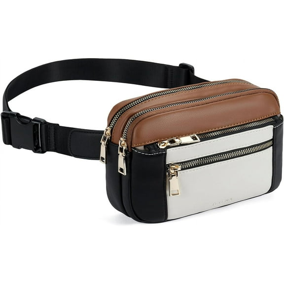 Fanny Packs for Women Cross Body Bag Leather Belt Bag Fashionable Waist Bag with Adjustable Strap Beige Brown