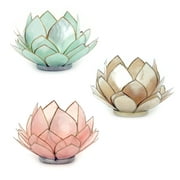 Set of 3 Capiz Shell Blooming Lotus Flower Tealight Candle Holders Smoke, Turquoise, Peach