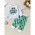thumbnail image 2 of Qtinghua Infant Toddler Baby Girls St. Patrick's Day Clothes Long Sleeve Sweatshirt Clover Checkerboard Print Pants Set White 18-24 Months, 2 of 9