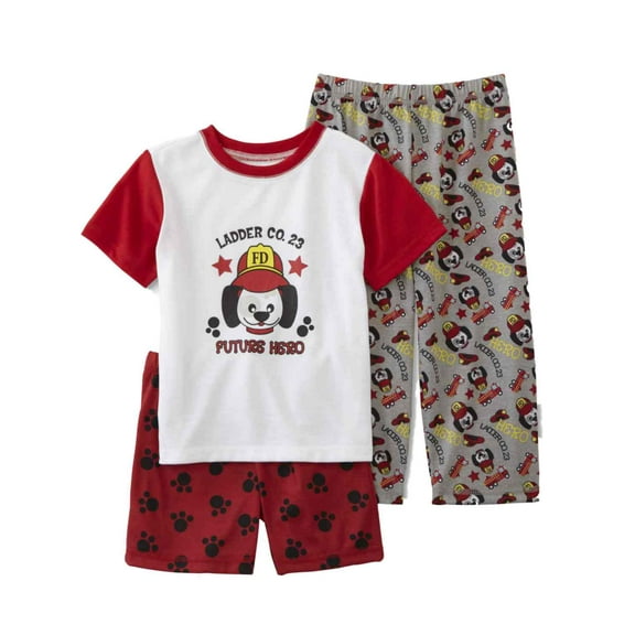 Toddler Boys Red & Gray Firefighter Dog Pajamas 3 Piece Sleep Set 2T