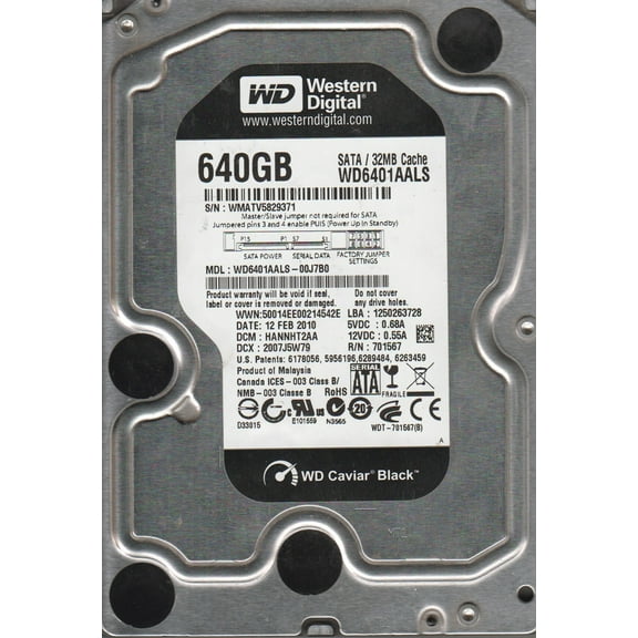 WD6401AALS-00J7B0, DCM HANNHT2AA, Western Digital 640GB SATA 3.5 Hard Drive