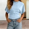 thumbnail image 4 of Ticikt Girls Fashion O Neck Summer T Shirt Cotton Short Sleeve Trendy Solid Color Cinched Waist Top,Color:Light Blue,Size:9-10 Years, 4 of 10
