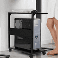 thumbnail image 3 of Computer Tower Stand, Iron PC Stand 2-Tier CPU Stand with Locking Caster Wheels Suitable for Most PC (Black, L), 3 of 6