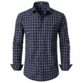 thumbnail image 1 of Camisa JEMITOP para hombre, manga larga, corte ajustado, a cuadros, azul marino, estilo Gingham S, 1 of 6