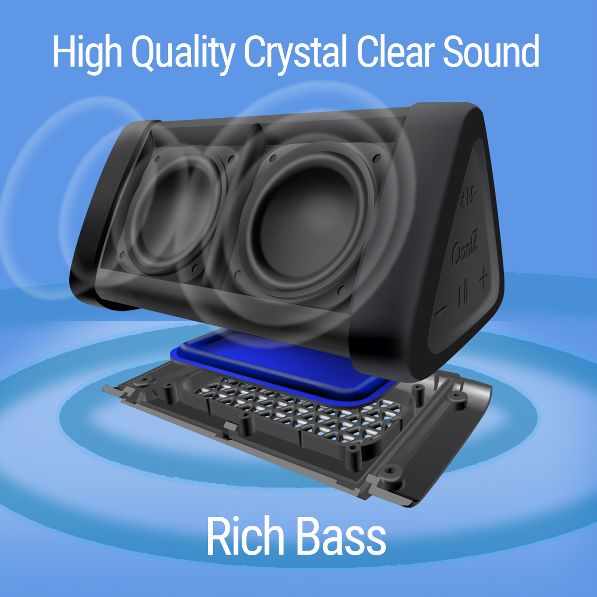 OontZ Angle 3 Enhanced Stereo Edition IPX5 Splashproof Portable Bluetooth Speaker, Volume Boost, Bass Radiator, 100' Range Bluetooth 4.2 [Blue] - image 2 of 6