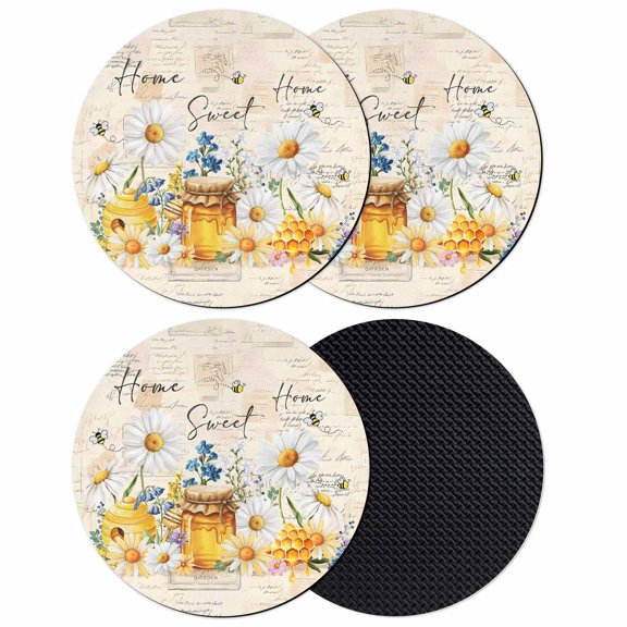 White Daisy Coasters Set of 4, Absorbent Coasters for Drinks, Spring Floral Elegant Pastoral Botanical Bees Coaster for Desk Coffee Table Protection, Home Decor House Warming Gifts 4"