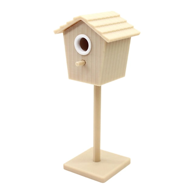 Casa de muñecas a escala 1:12, casita para pájaros, decoración para casa de muñecas, mini nido, escena hecha a mano. Color de la madera