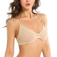 thumbnail image 3 of YANDW Sexy Sheer See Through Bras Unlined Underwire Lace Mesh Non Padded Plus Sizes Bralette 40D, Beige, 3 of 7