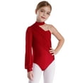 thumbnail image 2 of Miutii Kids Girls One Shoulder Long Sleeve Ballet Dance Leotard Skating Gymnastics Unitard Jumpsuit Dancewear Burgundy 12, 2 of 7