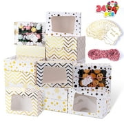 Joyfy 24 Pcs Christmas Cookie Boxes, Gold Foil Treat Boxes with Windows 9" x 6.2" x 3" Bakery Gift Wrapping Box for Xmas Holiday Party Favor Pastries, Cupcakes, Cookies, Donuts Gift-Giving