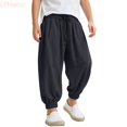 thumbnail image 2 of LYHaoo Boys Washed Crinkle Jogger Pants Loose Fit Casual Trousers For Kids Breathable Soft Elastic Waistband Streetwear School Pants for Boys(Black), 2 of 7