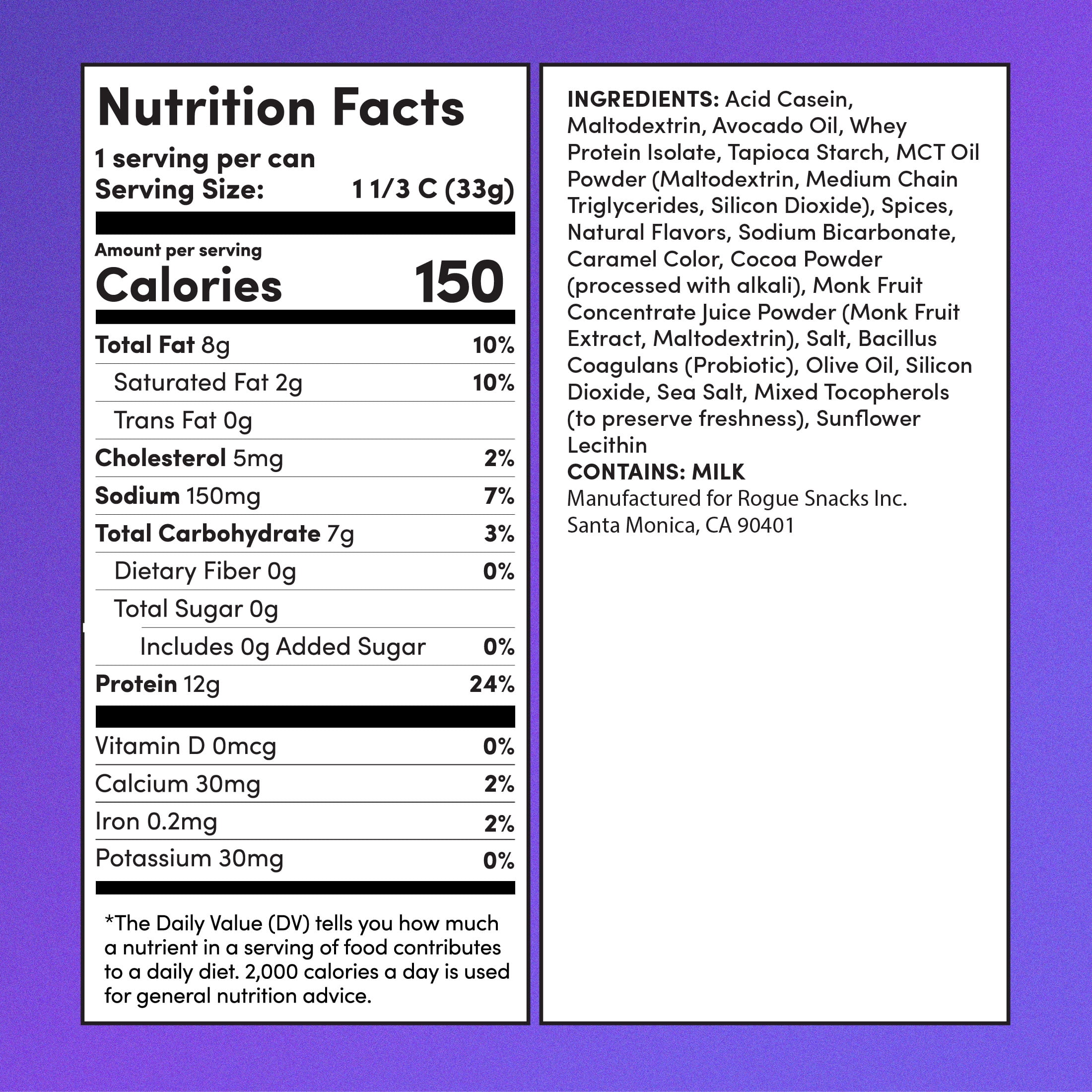 Rogue Snacks, Churro  Puffs, 12g Protein, Probiotics, 1.2 oz Can