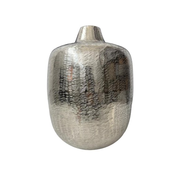 14" Vintage Silver Sculptural Aluminum Vase , Minimalist Metallic Home Decor