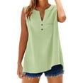 thumbnail image 4 of Yghzkop Summer Tops for Women 2025 Fashion Sleeveless Cotton Linen Shirt Button V Neck Tunic Tank Top Casual Comfy Breathable Blouses Outfits, 4 of 9