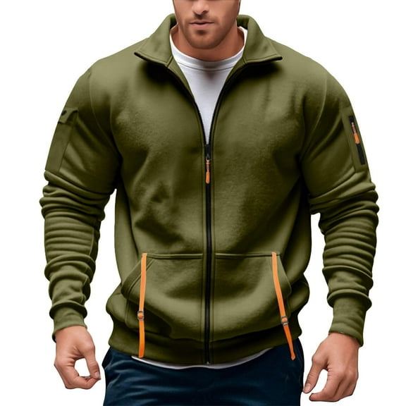 VNKIDY Men's Zip Up Sweatshirt Hoodless Pullover Jacket Lightweight Athletic Activewear Casual Streetwear Tops Running Gym Workout Male Long Sleeve Solid Color Autumn Winter Outwear Stylish