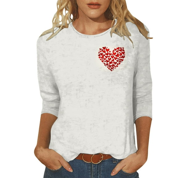 Tbopshirt Valentine's Day T-Shirts for Women 3/4 Sleeve Casual Crewneck Loose Graphic Tees Summer Plus Size Tops,S-XXXXXL
