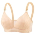 thumbnail image 2 of Byworldtasic Ladies Everyday Plaid Wireless Bra Ribbed V‑Neck Lightweight Bralette Adjustable Shoulder Straps Casual Bra, 2 of 5