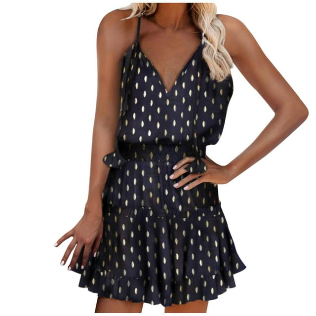 Vestido HUOGUO, sin mangas, cuello en V, estampado casual, para mujer