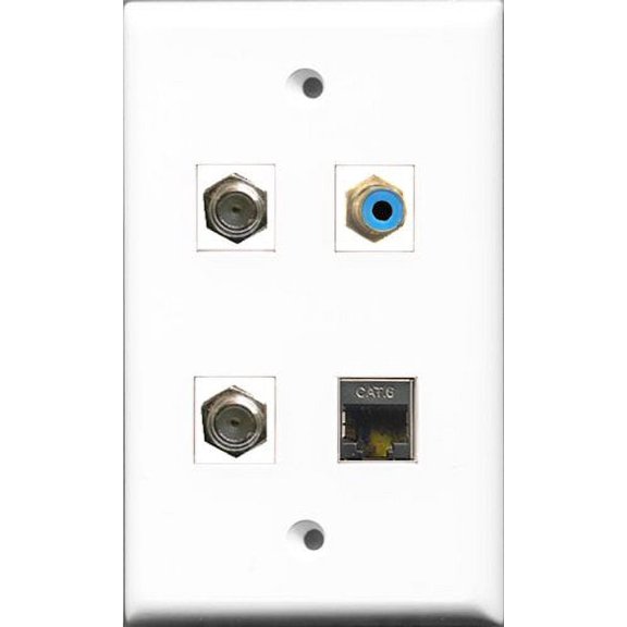 RiteAV 1 Port RCA Blue 2 Port Coax Cable TV- F-Type and 1 Port Shielded Cat6 Ethernet Wall Plate
