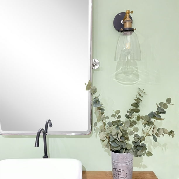 TEHOME Farmhouse Pivot Rectangle Bathroom Mirror Chrome Metal Framed