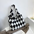 thumbnail image 1 of Bolsa de hombro con estampado de rombos de felpa retro para mujer de mano de color Hit (Negro) Likrtyny Para Estrenar, 1 of 9