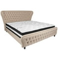 thumbnail image 2 of Flash Furniture Cartelana Tufted Upholstered King Size Platform Bed in Beige Fabric and Gold Accent Nail Trim with Pocket Spring Mattress, 2 of 4
