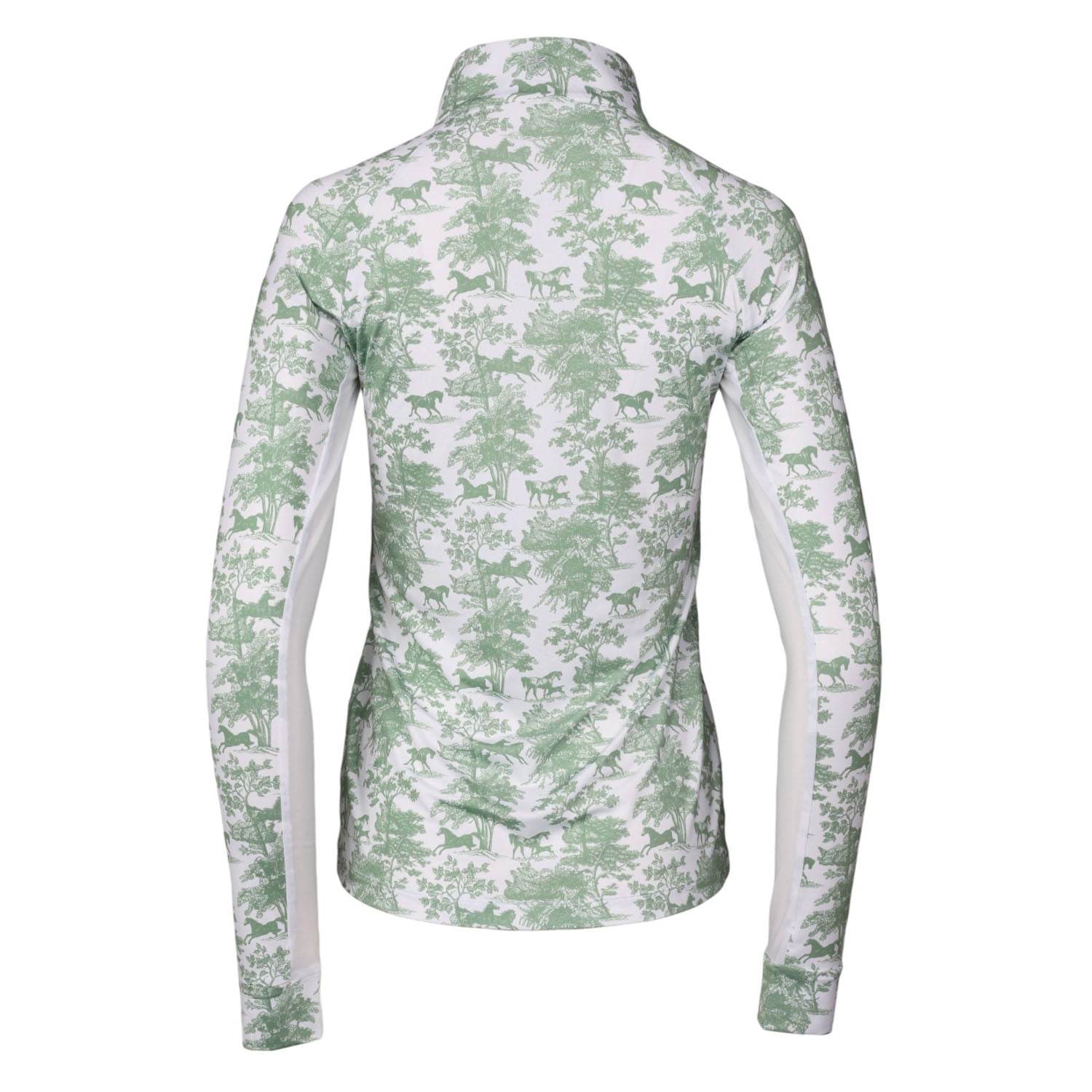 Dapplebay Equestrian Toile 1/4 Zip Light Riding Top - Long Sleeve-Green/White-XXL