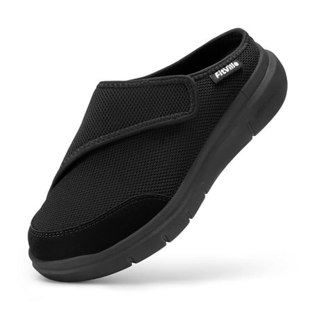 FitVille Diabetic Slippers for Women Extra Wide Slip-On Shoes for Swollen Foot, Black