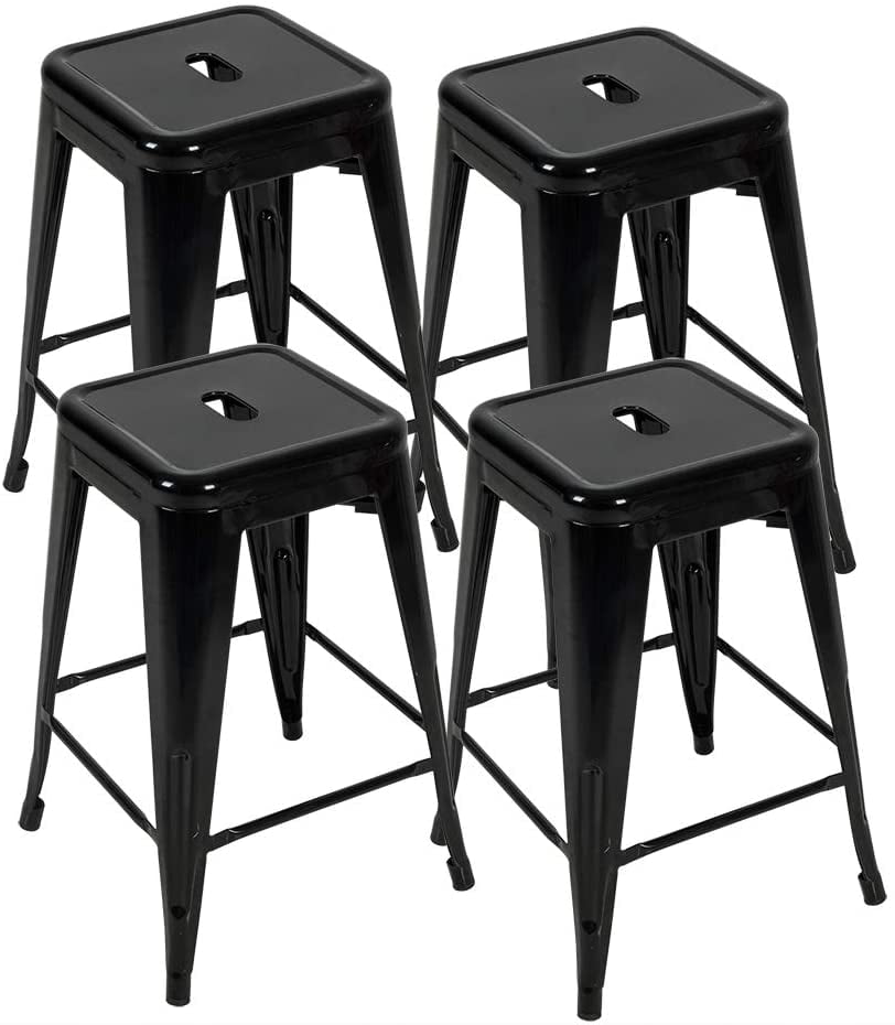 24 Inch Counter Height Stackable Barstools Indoor Outdoor Patio Furniture Dining Backless Kitchen Bar Stools Set of 4 Bonzy Home Metal Bar Stools