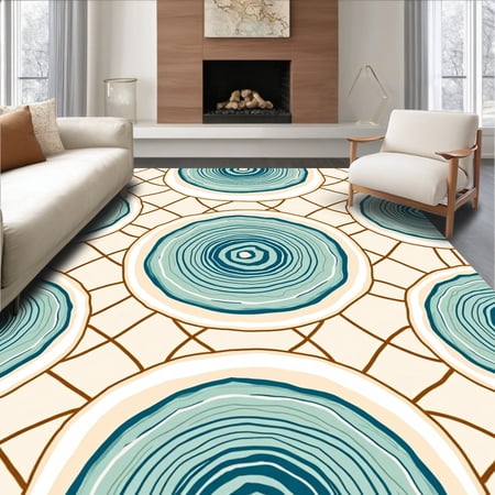 ODIKA 4'x6' Machine Washable Non-Slip Area Rug, Waves Interlocking Medallion Basketweave Lattice High Traffic Rug, Beige, 706952