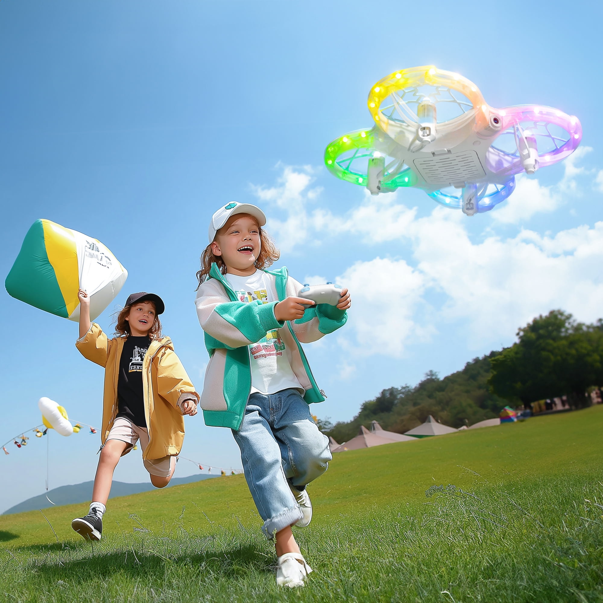 Snaptain K30 Drones with Camera for Kids 720P, FPV RC Drones with RGB Light, 2 Batteries, White