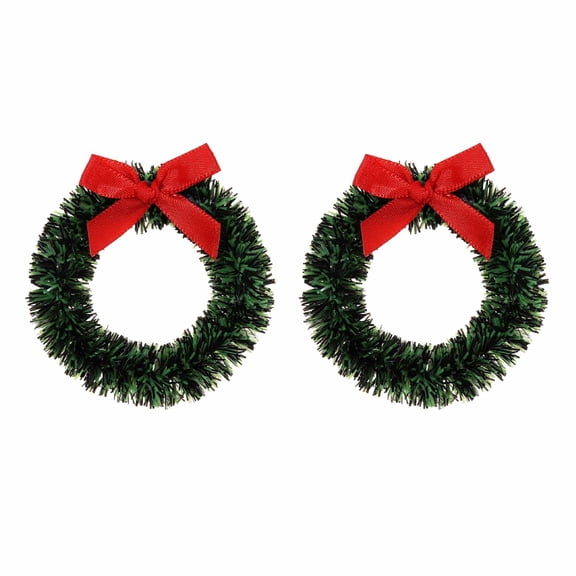 2 Pcs Mini Christmas Wreath with Red Bow, Small Xmas Wreaths for Cabinet Window Wall Table Decoration