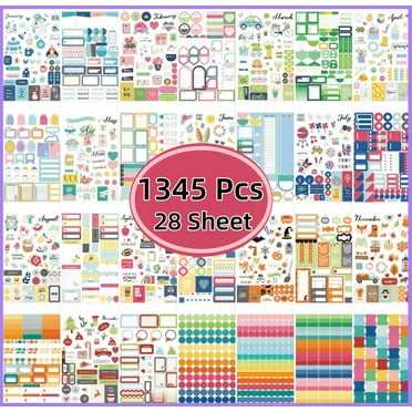 Planner Stickers, 1345PCS Stickers Fun Planning Accessories for Planner, Journal, Calendar and Scrapbook 28 Sheets