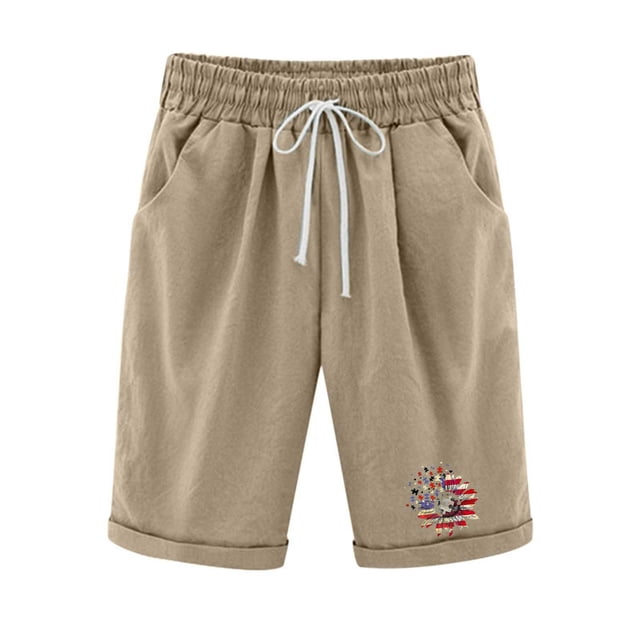 Birdeem Pantalons d'Été pour Femmes Imprimé Cinq Points Grande Taille Coton Lin Pantalons Décontractés