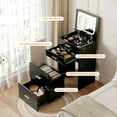 thumbnail image 6 of SELOOYE 3 in 1 Vanity Desk, Compact Vanity with 3 Drawers, Makeup Desk with Flip-up 3 Colors Lighting Mirror and Cushioned Stool, Small Vanities Nightstand Perfect for Bedroom, Black, 6 of 7